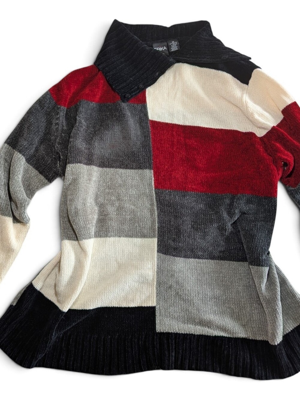 VTG 90s Erika Chenille Colorblock Chunky Knit Button Collar Sweater Tunic 2X